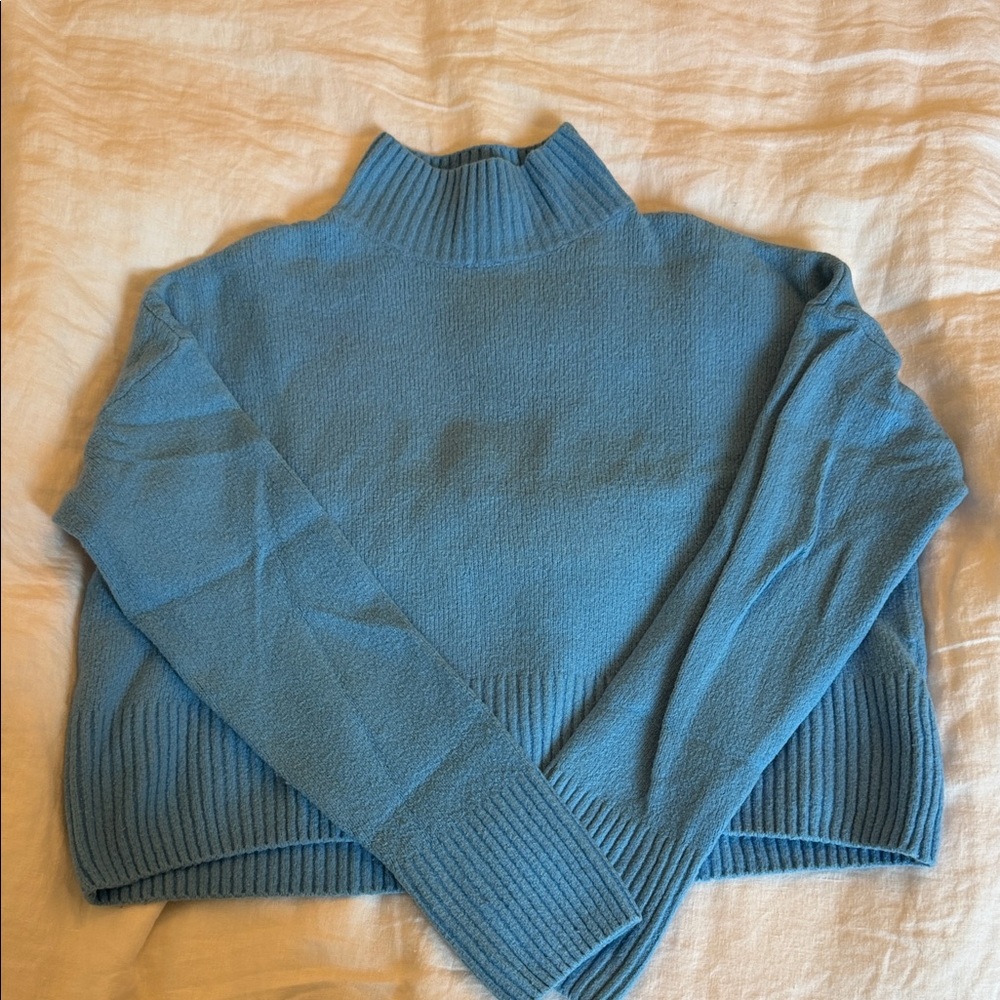 Cropped Sky Blue Turtleneck Sweater